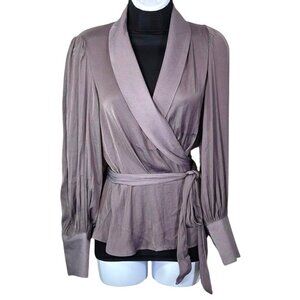 Banana Republic Womens Purple Wrap Top W Waist Tie Button Sleeve Cuffs Med NWT